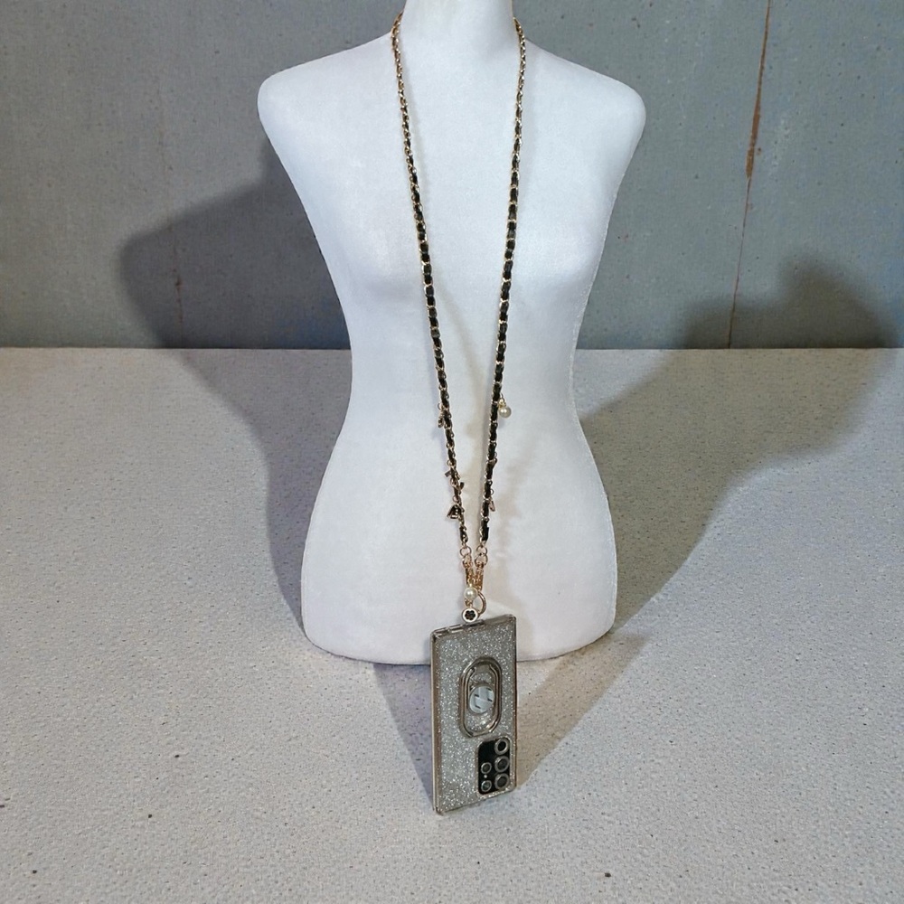 Gold and Black No. 5 Camilla Flower Pearl Phone Crossbody Faux Leather Chain